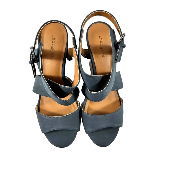 | Indigo Rd | Blue Brown Criss Cross Open Toe Wedge Sandal - 7.5 - Picture 4 of 11